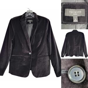 Talbots Blazer Jacket Womens Size 8 Petite Black Velvet One Button Holiday Party